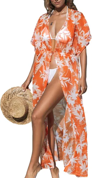 CUPSHE Kimono Swimsuit Coverup for Women Open Front Striped Maxi Cardigan Beach Cover Up