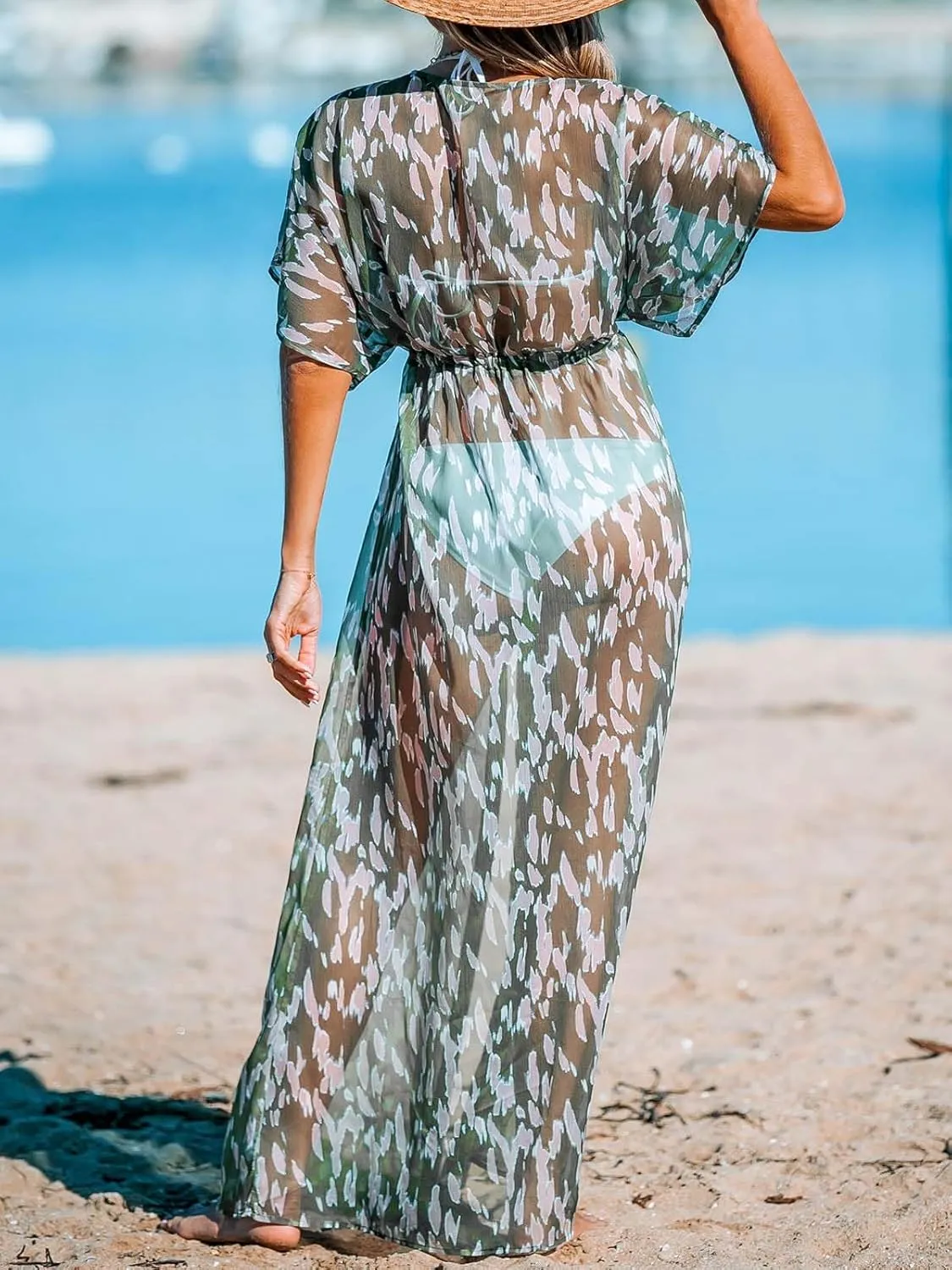 CUPSHE Kimono Swimsuit Coverup for Women Open Front Striped Maxi Cardigan Beach Cover Up