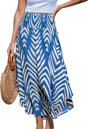 CUPSHE Skirts Abstract Smocked Midi Skirt High Waist Coverup Casual Vacation