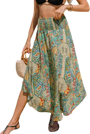CUPSHE Skirts Abstract Smocked Midi Skirt High Waist Coverup Casual Vacation