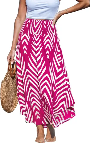 CUPSHE Skirts Abstract Smocked Midi Skirt High Waist Coverup Casual Vacation