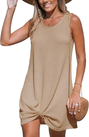 CUPSHE Women's Sleeveless Swimsuit Coverup Waffle Knit Swimwear Beach Cover Ups Twisted Mini Dress