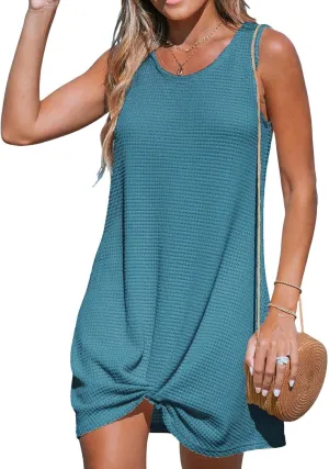 CUPSHE Women's Sleeveless Swimsuit Coverup Waffle Knit Swimwear Beach Cover Ups Twisted Mini Dress