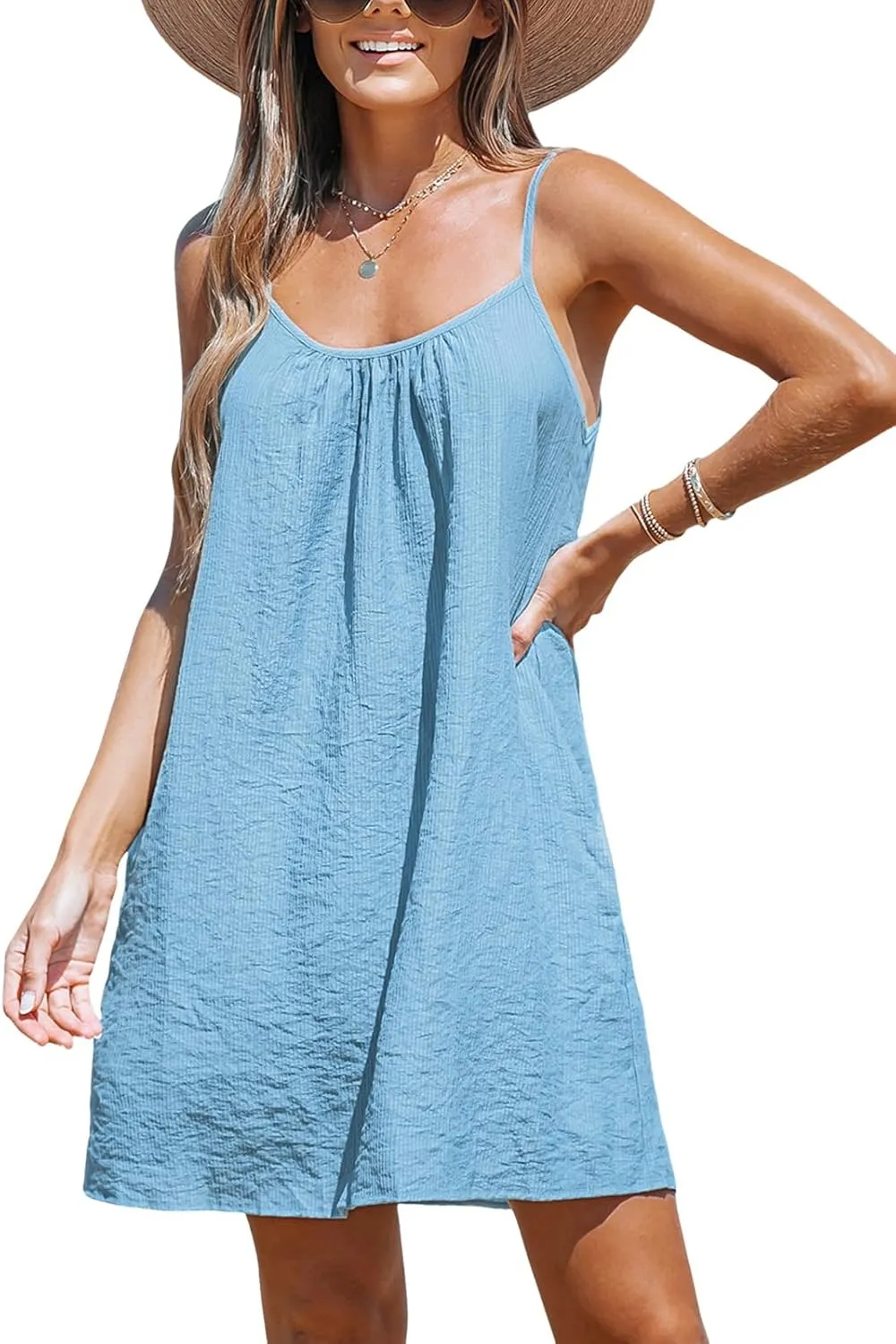 CUPSHE Women's Spaghetti Strap Swimsuit Cover Ups Sleeveless Beach Swim Basic Tshirt Dress