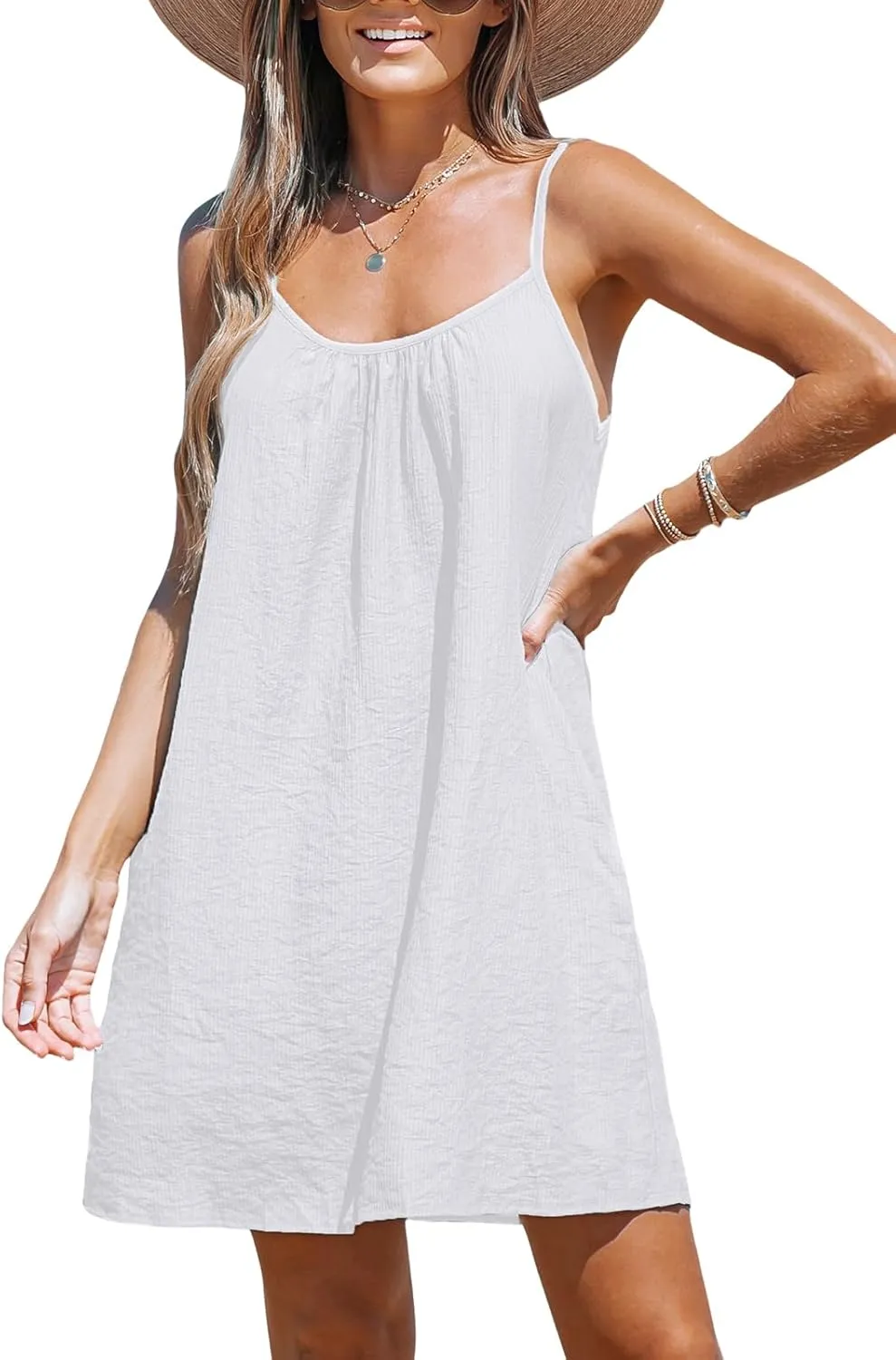 CUPSHE Women's Spaghetti Strap Swimsuit Cover Ups Sleeveless Beach Swim Basic Tshirt Dress