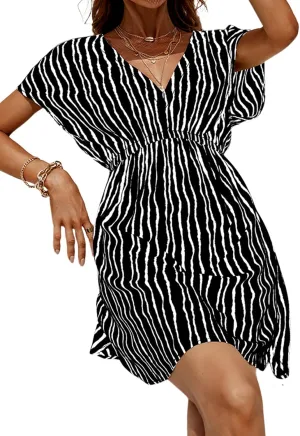 CUPSHE Women's Swimsuit Coverup Casual V Neck Beach Dress Short Sleeve Elastic Waist Swimwear Cover Ups 2025 Beachwear