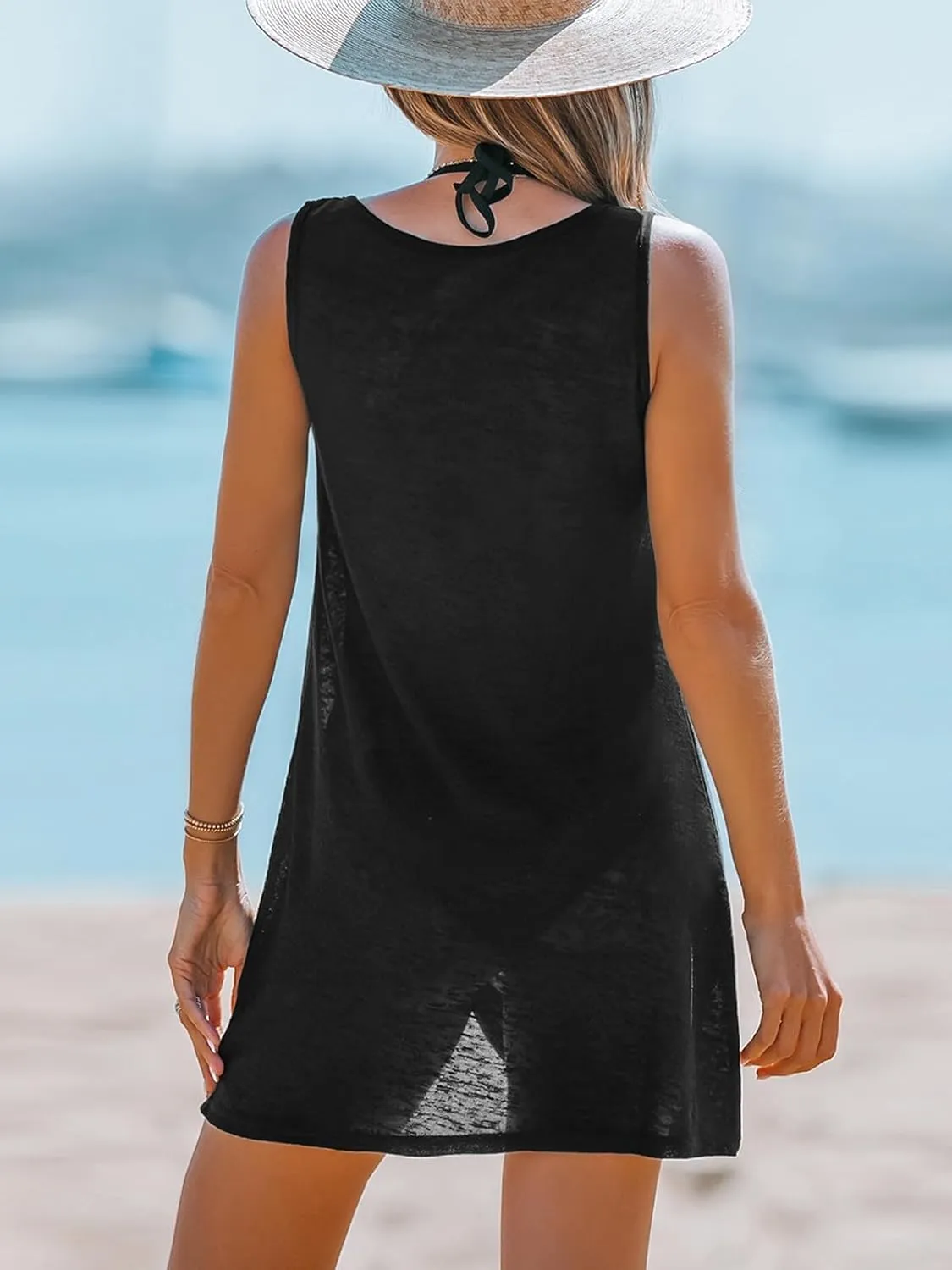 CUPSHE Womens Swimsuit Coverup Sleeveless Swimwear Beach Cover Ups Sheer Twisted Basic Tank Dress