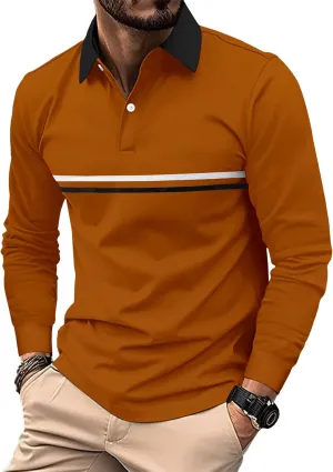 DEEX Men's Long Sleeve Polo Shirts 2025 Fashion Casual Polo T Shirt Slim Fit Shirt Collared Office Work Golf Shirt