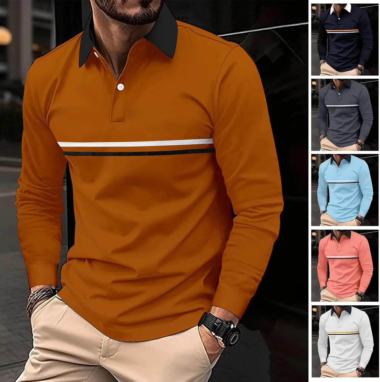 DEEX Men's Long Sleeve Polo Shirts 2025 Fashion Casual Polo T Shirt Slim Fit Shirt Collared Office Work Golf Shirt
