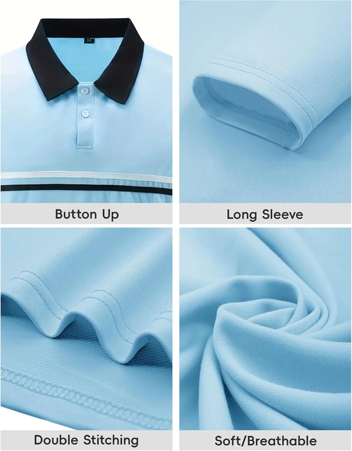 DEEX Men's Long Sleeve Polo Shirts 2025 Fashion Casual Polo T Shirt Slim Fit Shirt Collared Office Work Golf Shirt