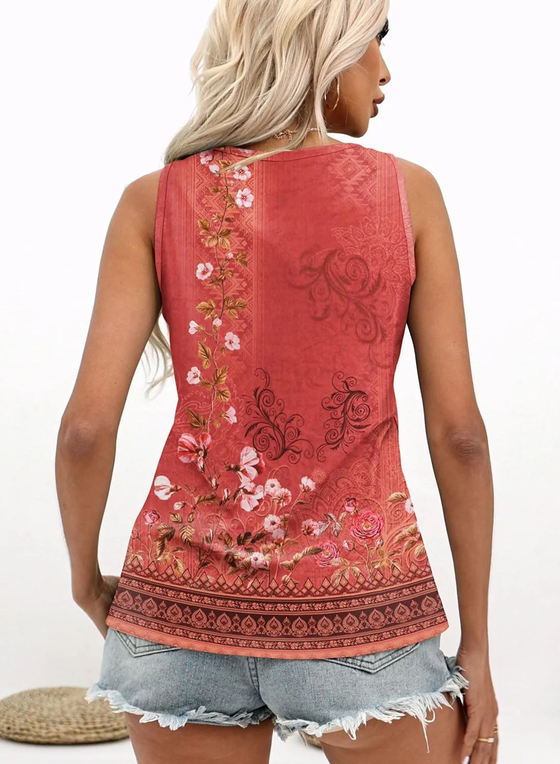 Disamer Tank Tops for Women 2025 Summer Casual Button Down Shirts Loose Fit V Neck Sleeveless Tshirt Blouse