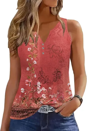 Disamer Tank Tops for Women 2025 Summer Casual Button Down Shirts Loose Fit V Neck Sleeveless Tshirt Blouse