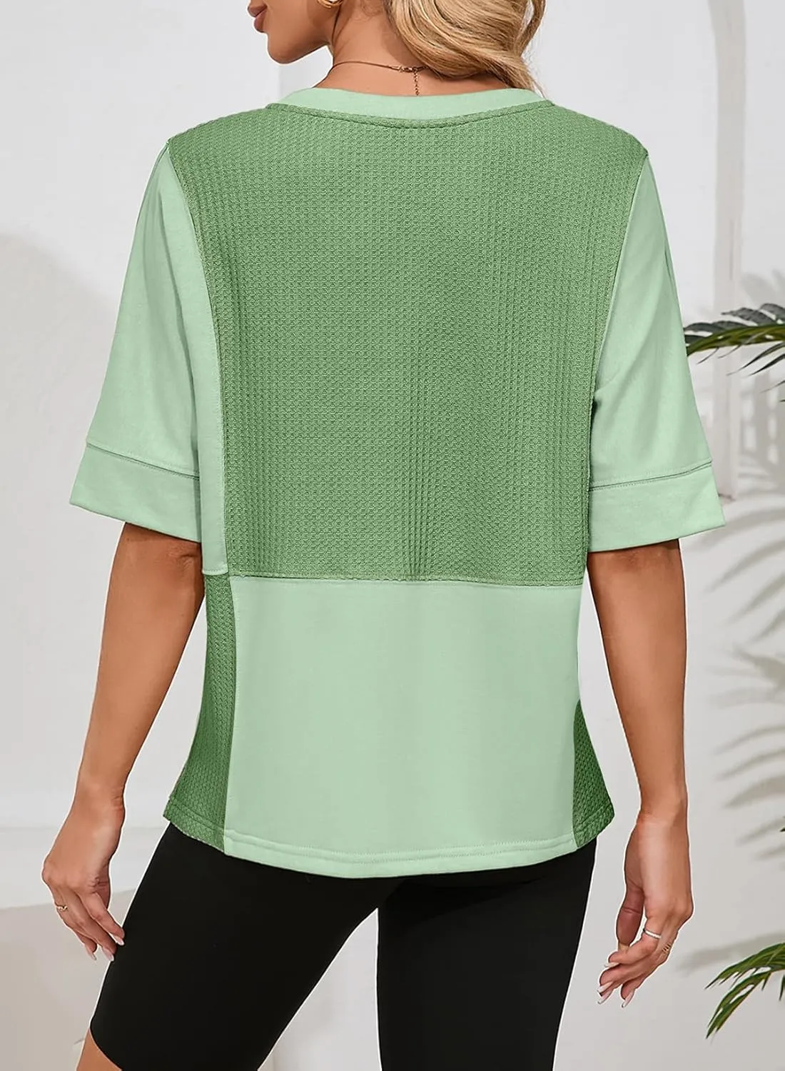 Dokotoo Oversized Tshirts for Women V-Neck Summer Tops Short Sleeve Fluffy Touch Waffle Casual Loose Fit Blouse
