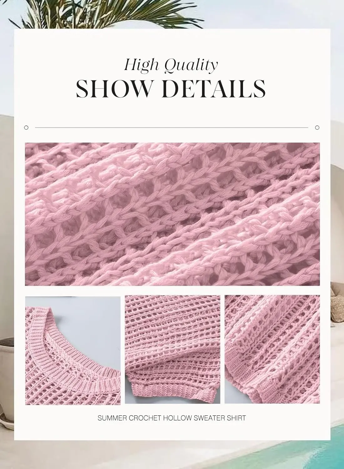Dokotoo Womens Summer Scoop Neck Short Sleeve Sweater Casual Crochet Hollow Out Knit Tops Pullover Shirts Beach Coverup