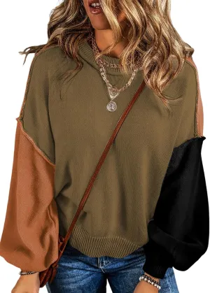 Dokotoo Women's Sweaters Colorblock Crewneck Cotton Long Sleeve Fall Winter Knit Pullover Jumper Tops