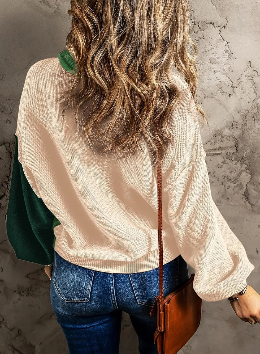 Dokotoo Women's Sweaters Colorblock Crewneck Cotton Long Sleeve Fall Winter Knit Pullover Jumper Tops