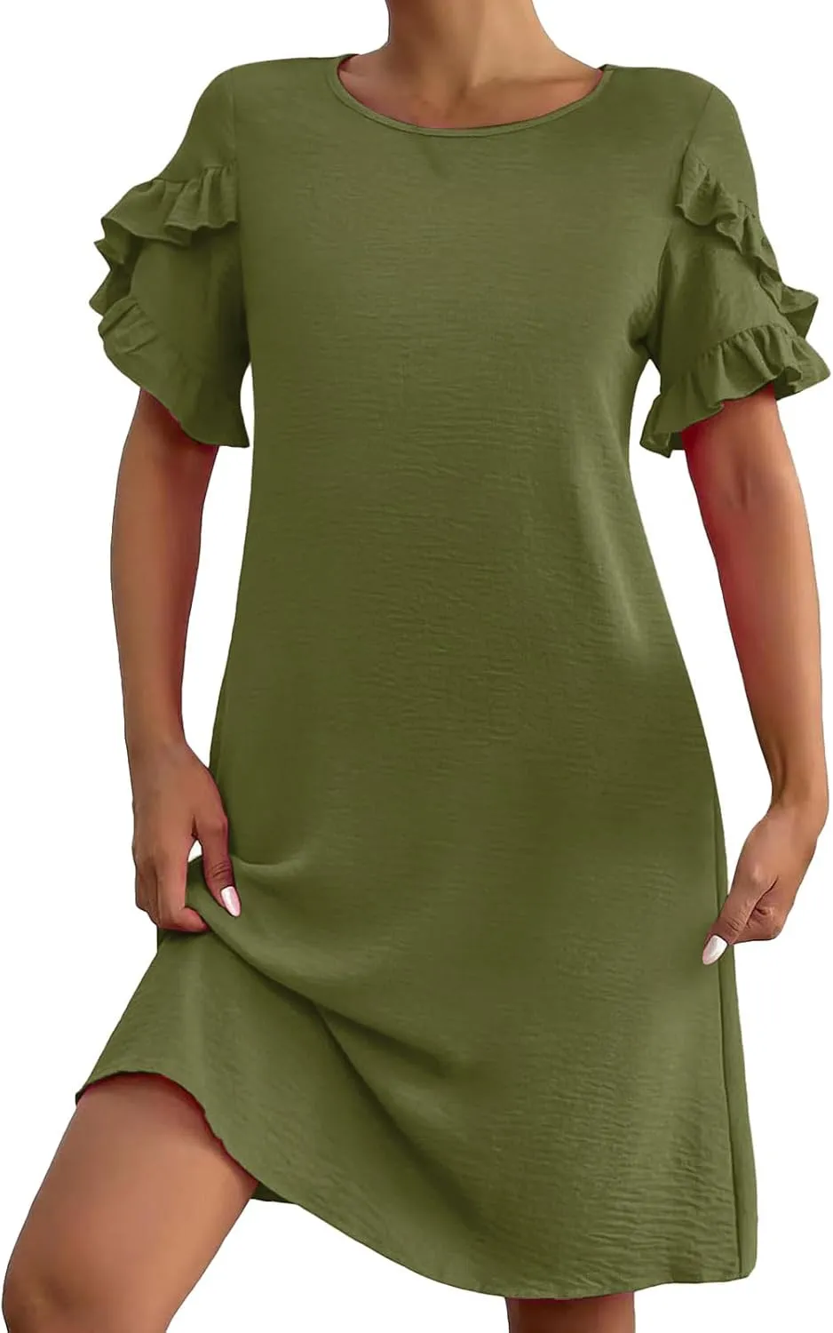 Dresses for Women Ruffle Short Sleeve Dress Summer A Line Mini Solid Dresses Casual Shift Dress Beach Sundress 2025