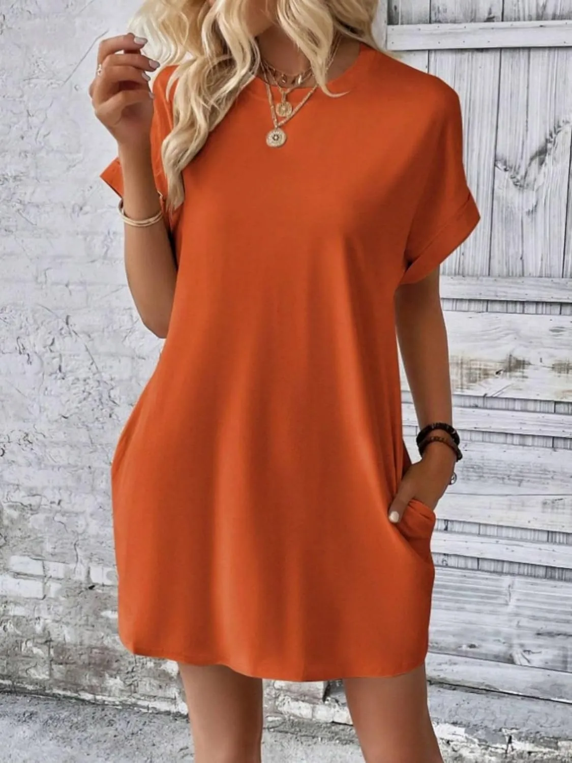 Dresses for Women Summer Batwing Sleeve Crew Neck Mini Dress Solid Color Casual Dressy Sundress Loose Fit Dresses