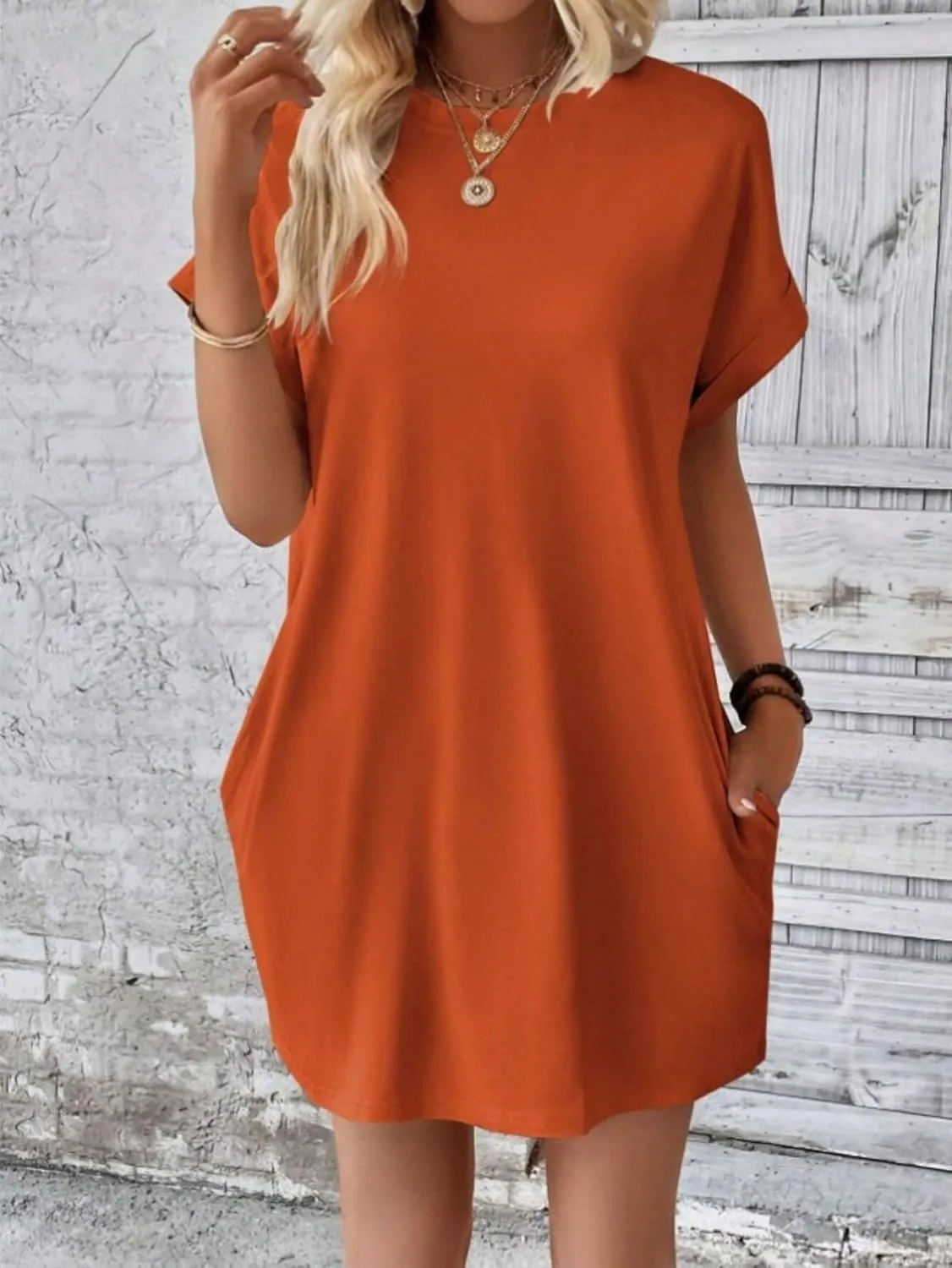 Dresses for Women Summer Batwing Sleeve Crew Neck Mini Dress Solid Color Casual Dressy Sundress Loose Fit Dresses