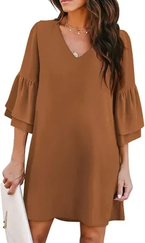 Dresses for Women Summer Flare Sleeve V Neck Loose Fit Mini Dress A Line Casual Plus Size Sundress 2025