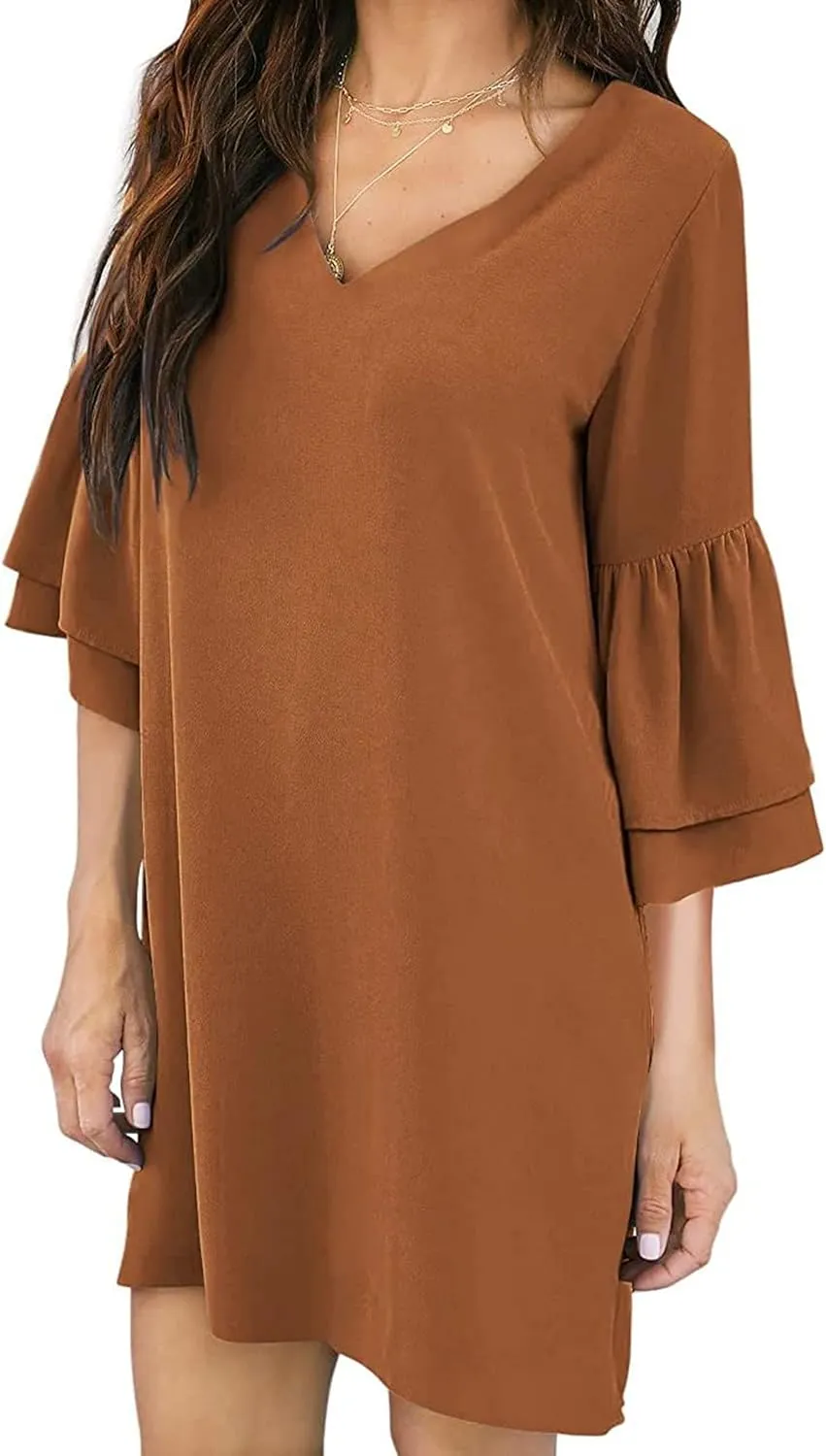Dresses for Women Summer Flare Sleeve V Neck Loose Fit Mini Dress A Line Casual Plus Size Sundress 2025
