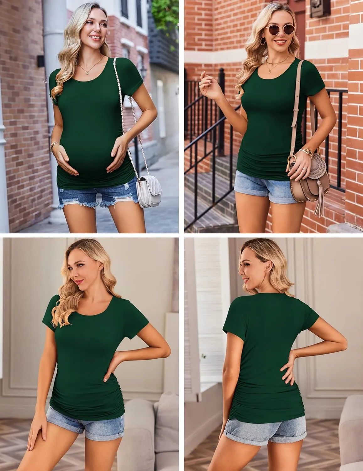 Ekouaer Womens Maternity Shirts 3 Packs Side Ruched Pregnancy Tee Top Tunic Blouse Casual Mama Clothes S-XXL