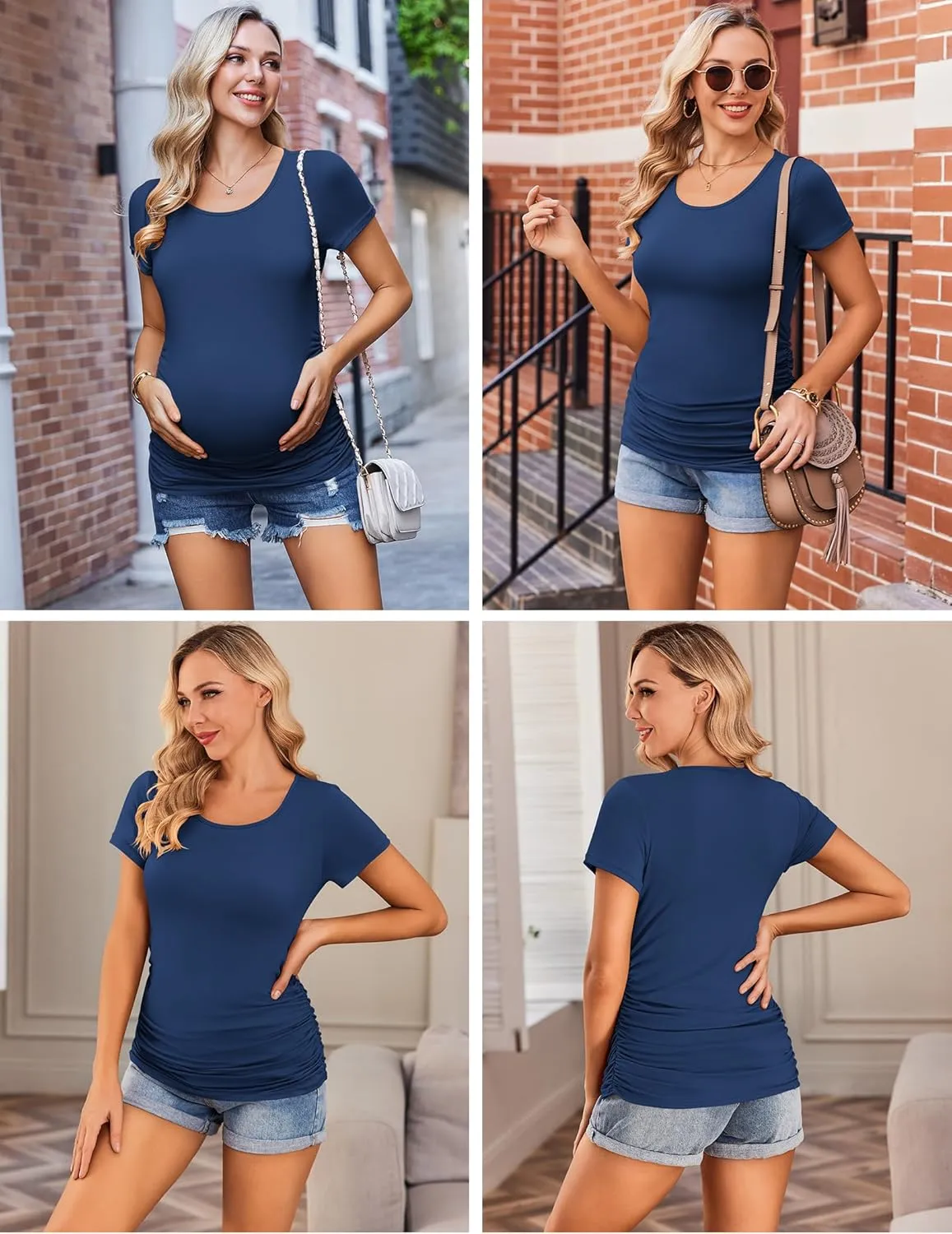 Ekouaer Womens Maternity Shirts 3 Packs Side Ruched Pregnancy Tee Top Tunic Blouse Casual Mama Clothes S-XXL