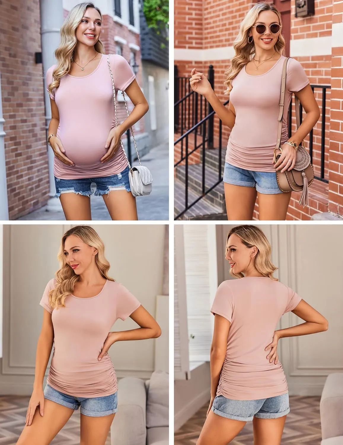 Ekouaer Womens Maternity Shirts 3 Packs Side Ruched Pregnancy Tee Top Tunic Blouse Casual Mama Clothes S-XXL