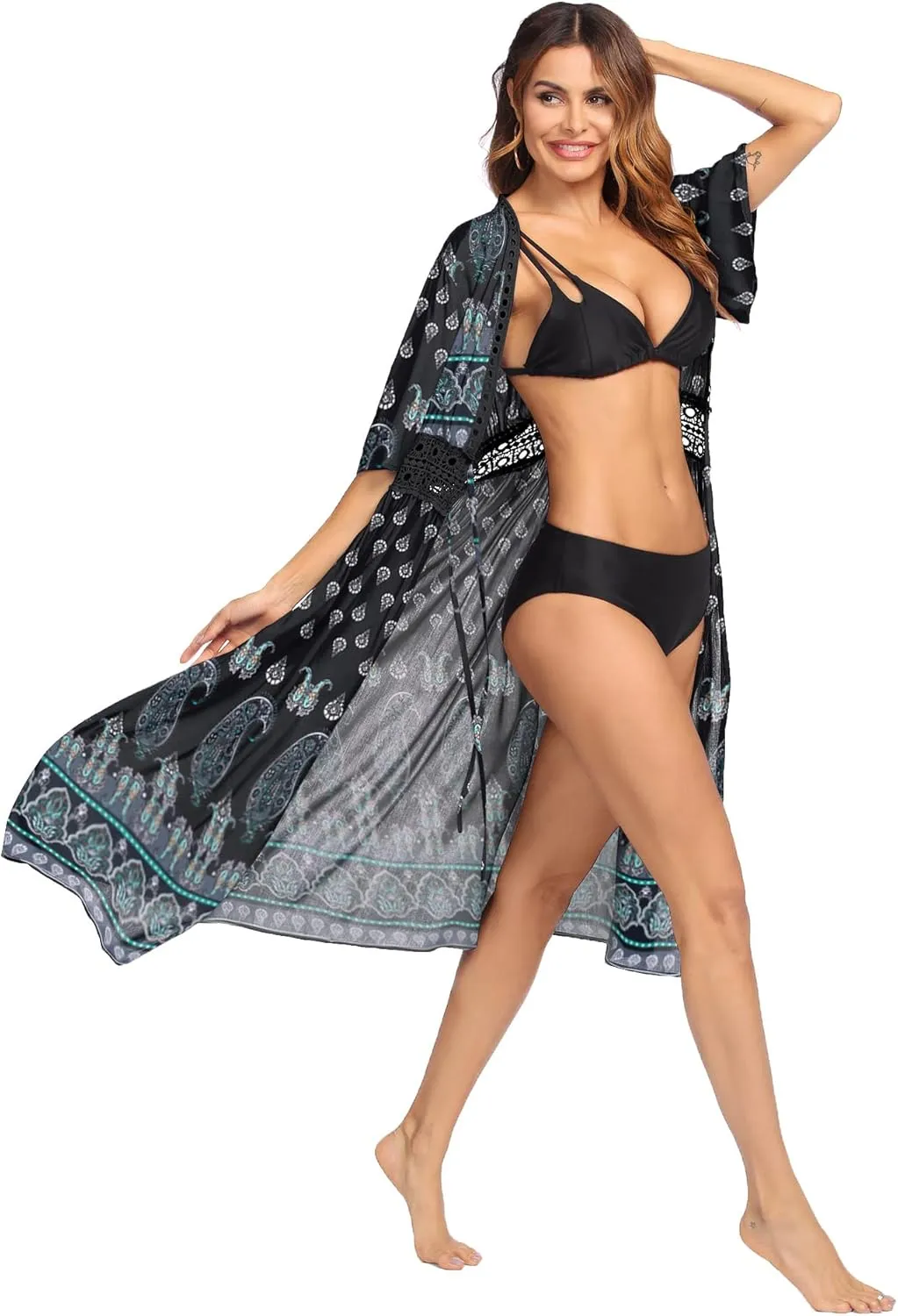 Ekouaer Women's Swimwear Cover Ups Sexy Open Front Beach Bikini Swimsuit Kimono Cardigan Cover Up Long Flowy Beachwear