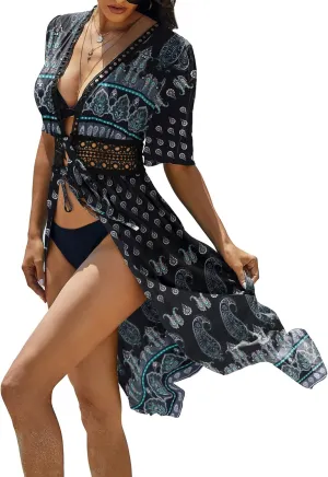 Ekouaer Women's Swimwear Cover Ups Sexy Open Front Beach Bikini Swimsuit Kimono Cardigan Cover Up Long Flowy Beachwear