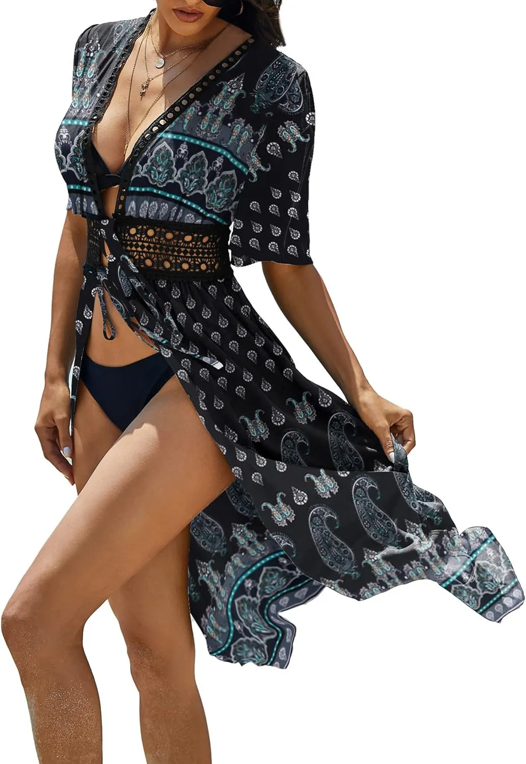 Ekouaer Women's Swimwear Cover Ups Sexy Open Front Beach Bikini Swimsuit Kimono Cardigan Cover Up Long Flowy Beachwear