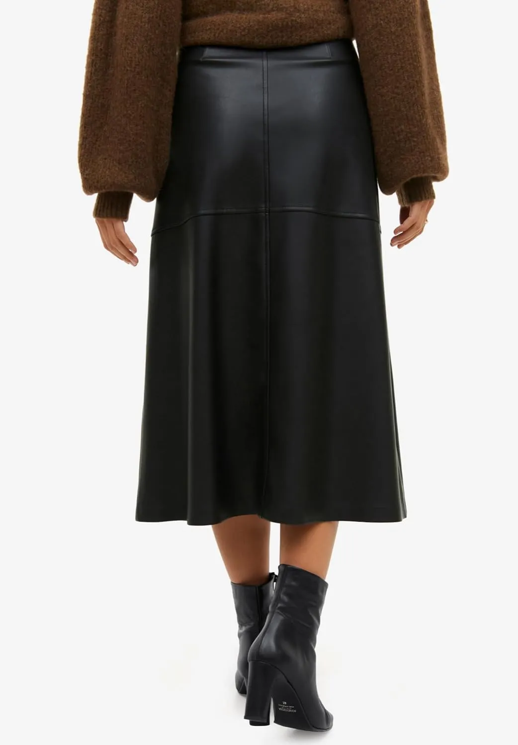 ellos Plus Size Faux Leather A-Line Midi Skirt