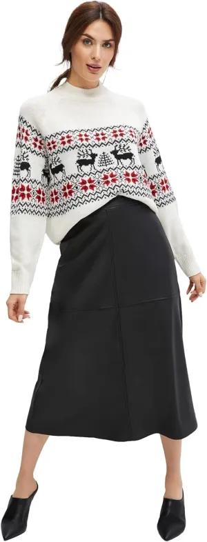 ellos Plus Size Faux Leather A-Line Midi Skirt