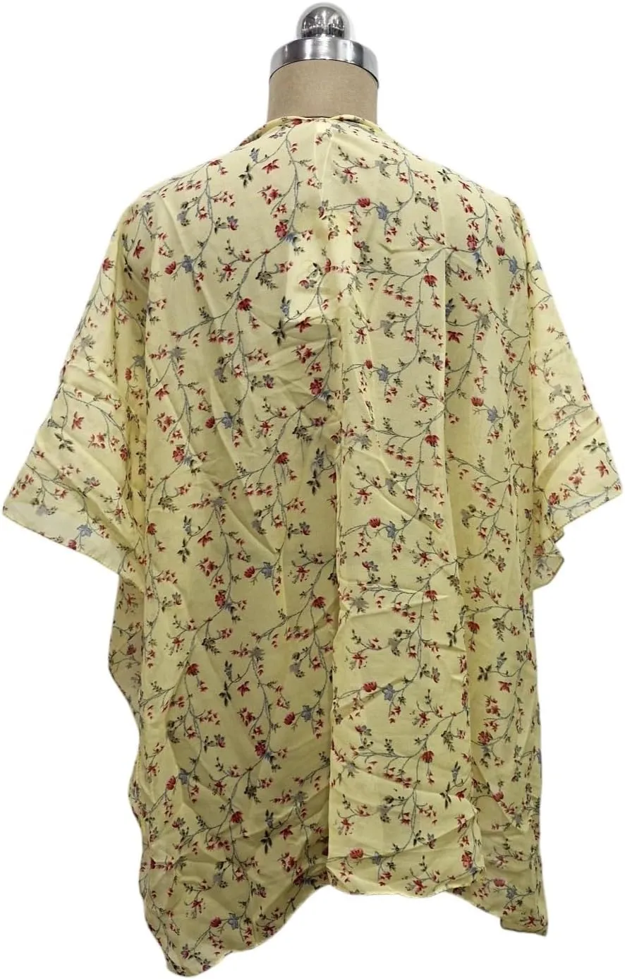 Elu  Women's Beach Cover up Swimsuit Kimono Cardigan Casual Tops with Bohemian Floral Print