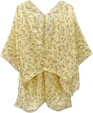 Elu  Women's Beach Cover up Swimsuit Kimono Cardigan Casual Tops with Bohemian Floral Print
