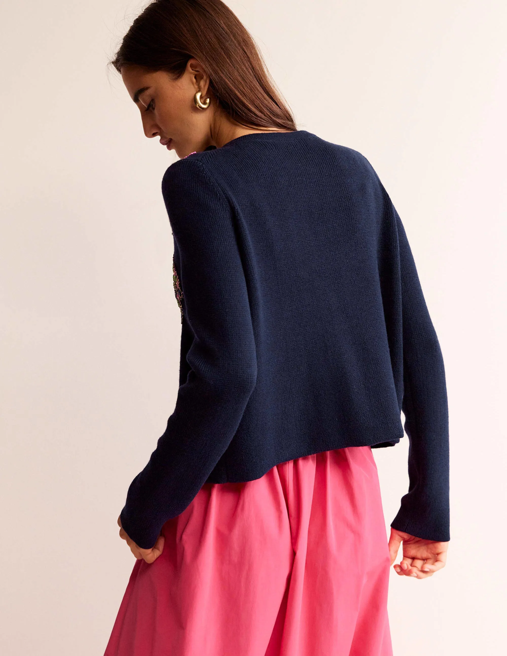 Embellished Knitted Jacket-Navy