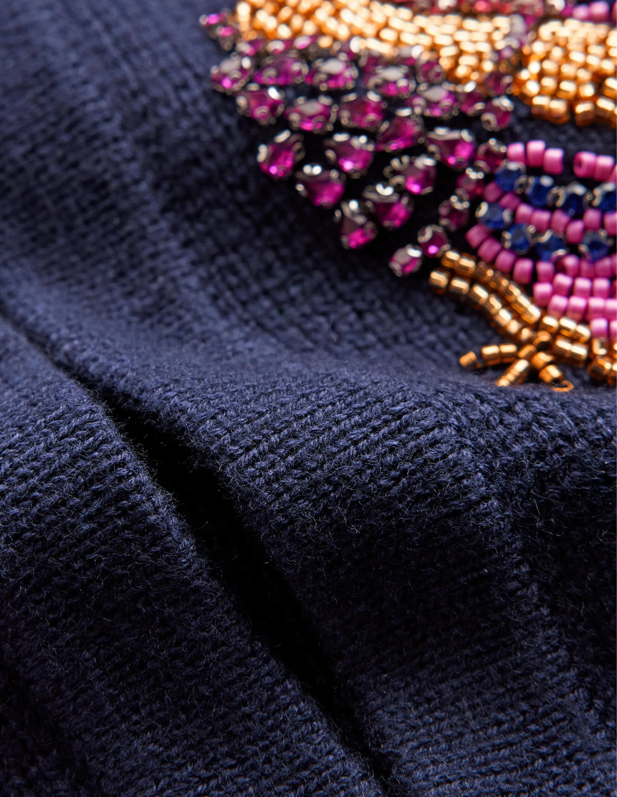 Embellished Knitted Jacket-Navy