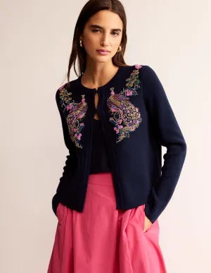 Embellished Knitted Jacket-Navy