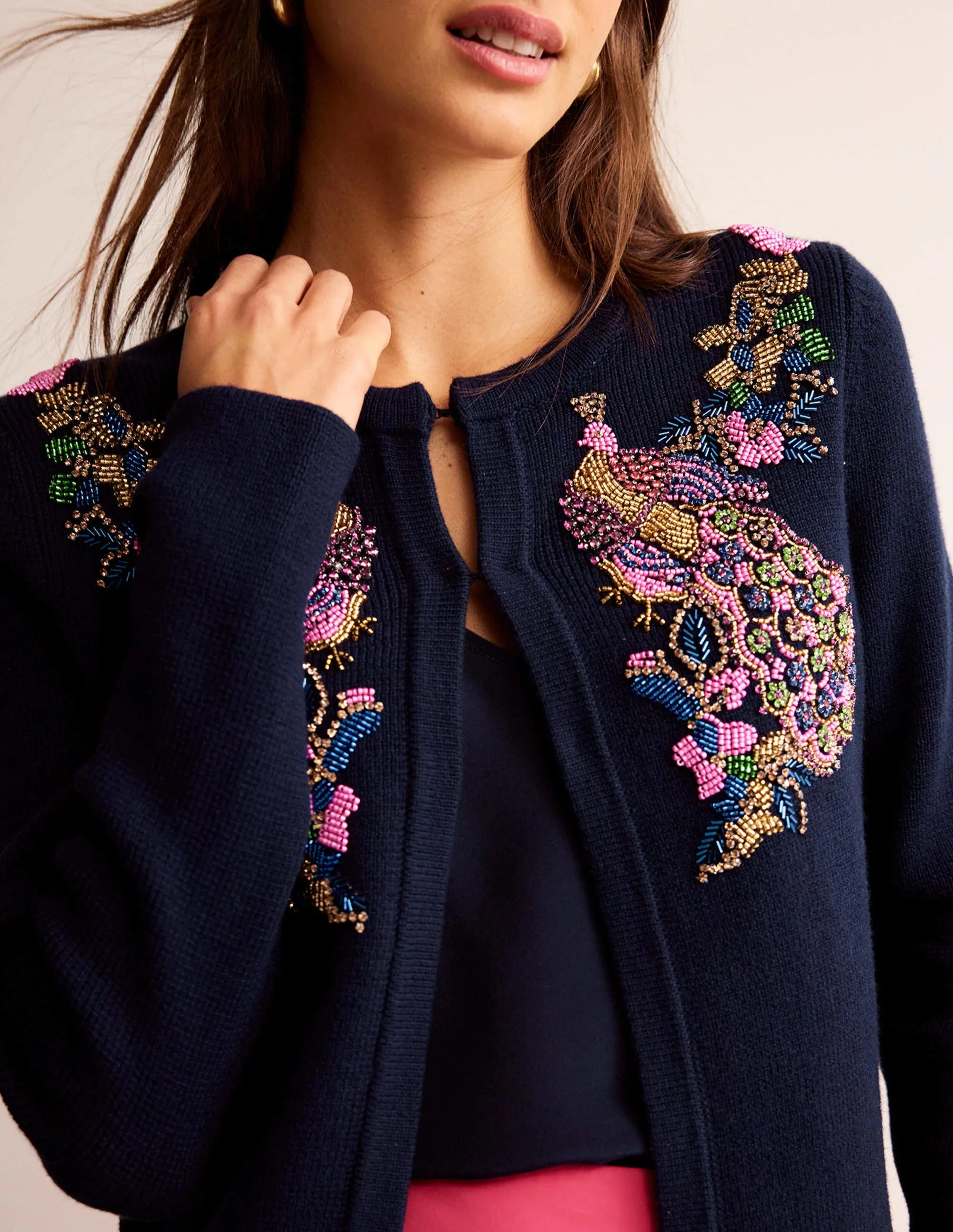Embellished Knitted Jacket-Navy