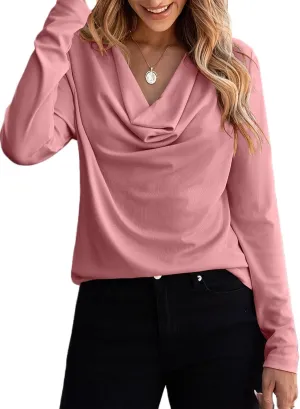 EVALESS Womens Tops Cowl Neck Shirts Long Sleeve Teacher Clothes Office Business Dressy Casual Blouse 2025 Spring Summer