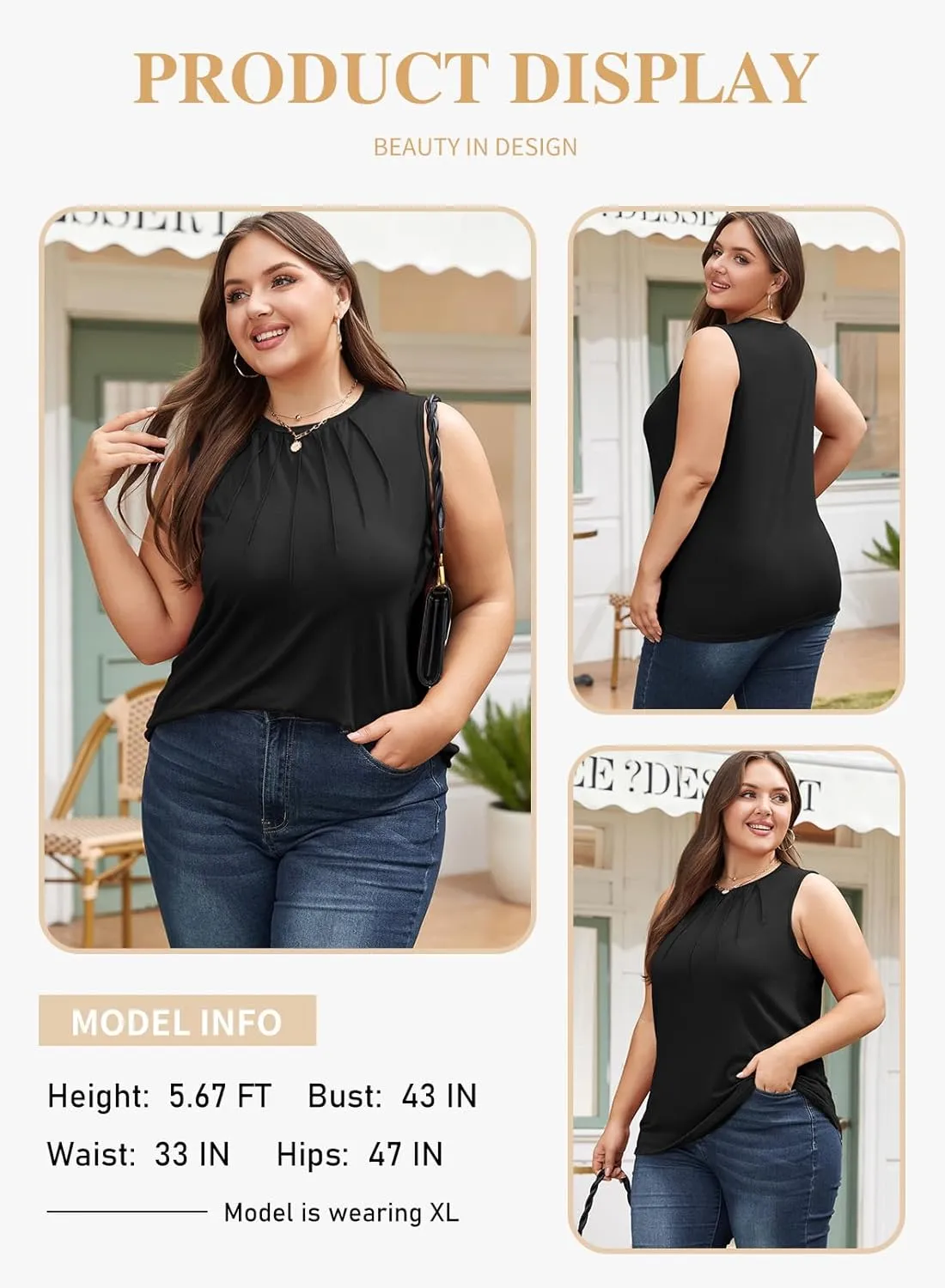 Eytino Plus Size Tank Tops for Women Summer Crewneck Sleeveless T Shirts Loose Fit Tunic Blouse(1X-5X)