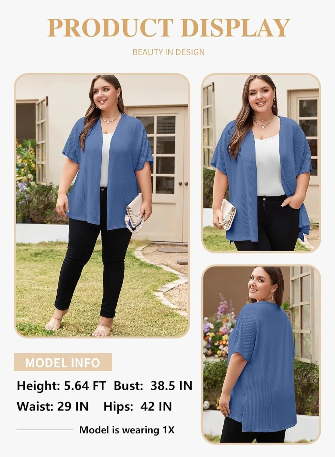 Eytino Women Plus Size Lightweight Cardigan Half Sleeve Ribbed Knit Kimono Cardigans Tops(1X-5X)
