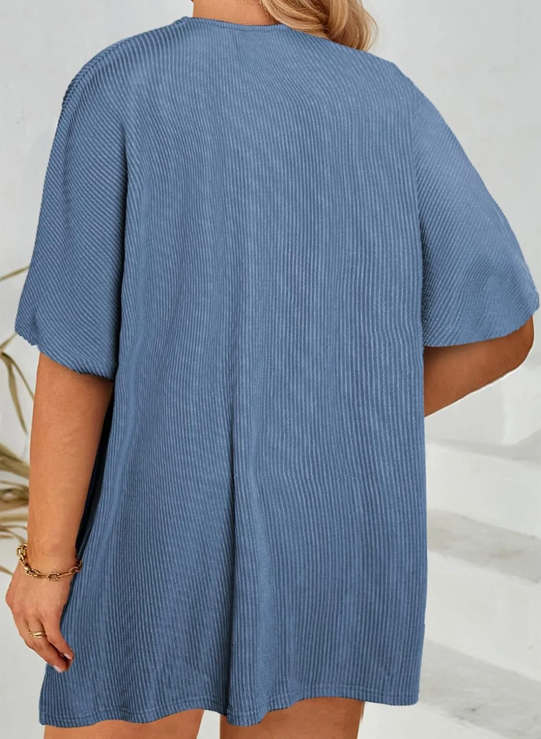 Eytino Women Plus Size Lightweight Cardigan Half Sleeve Ribbed Knit Kimono Cardigans Tops(1X-5X)