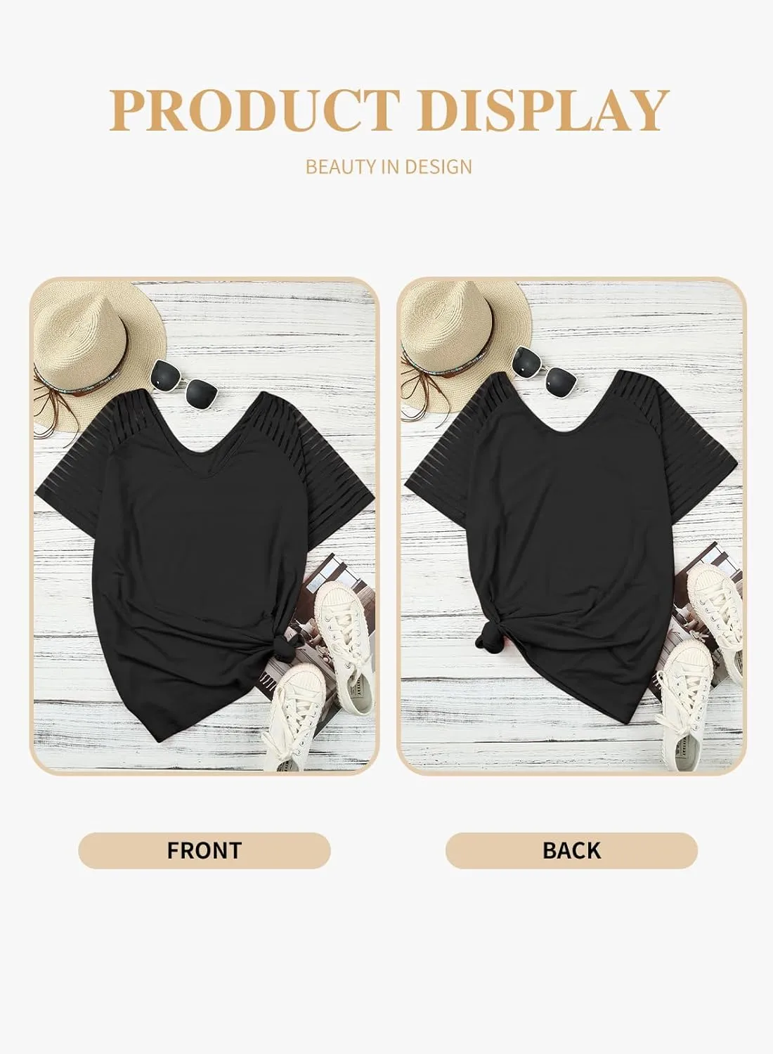 Eytino Women Plus Size Tops Casual Solid Short Sleeve V Neck Striped Mesh Patchwork Loose Blouse Shirts(1X-5X)