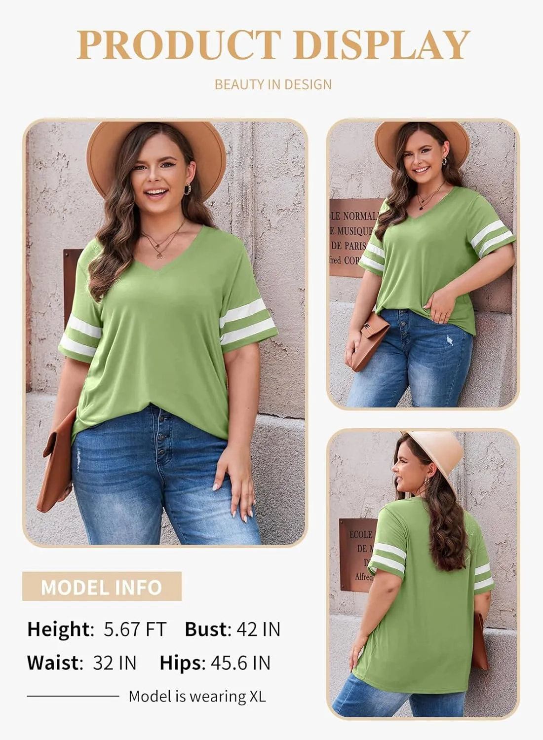 Eytino Women Plus Size Tops V Neck Short Sleeve Striped Causal Loose Blouse Shirts with Pocket(1X-5X)