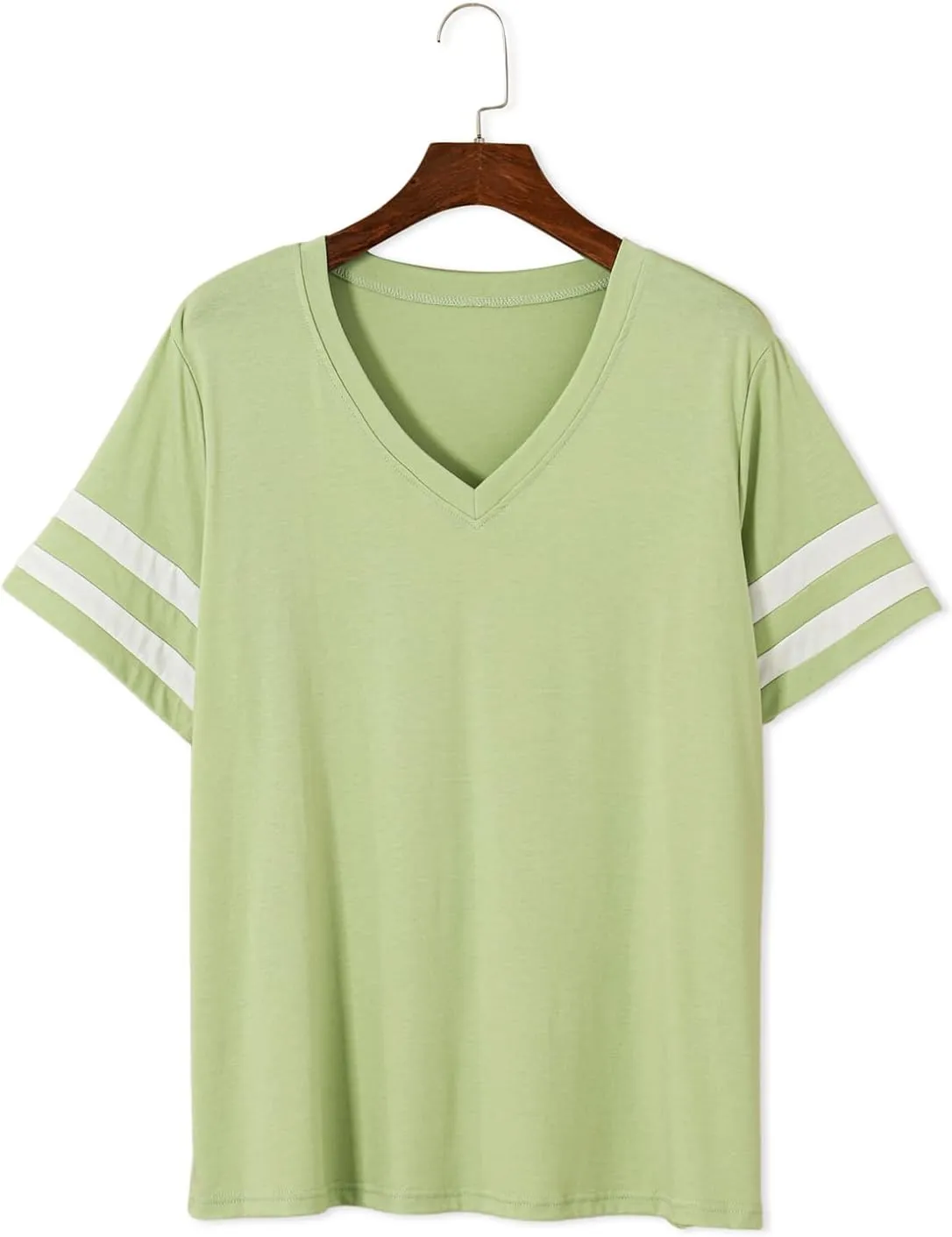 Eytino Women Plus Size Tops V Neck Short Sleeve Striped Causal Loose Blouse Shirts with Pocket(1X-5X)