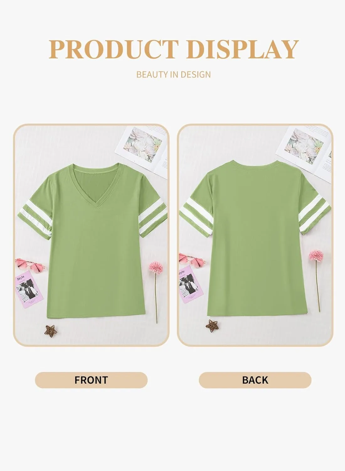 Eytino Women Plus Size Tops V Neck Short Sleeve Striped Causal Loose Blouse Shirts with Pocket(1X-5X)