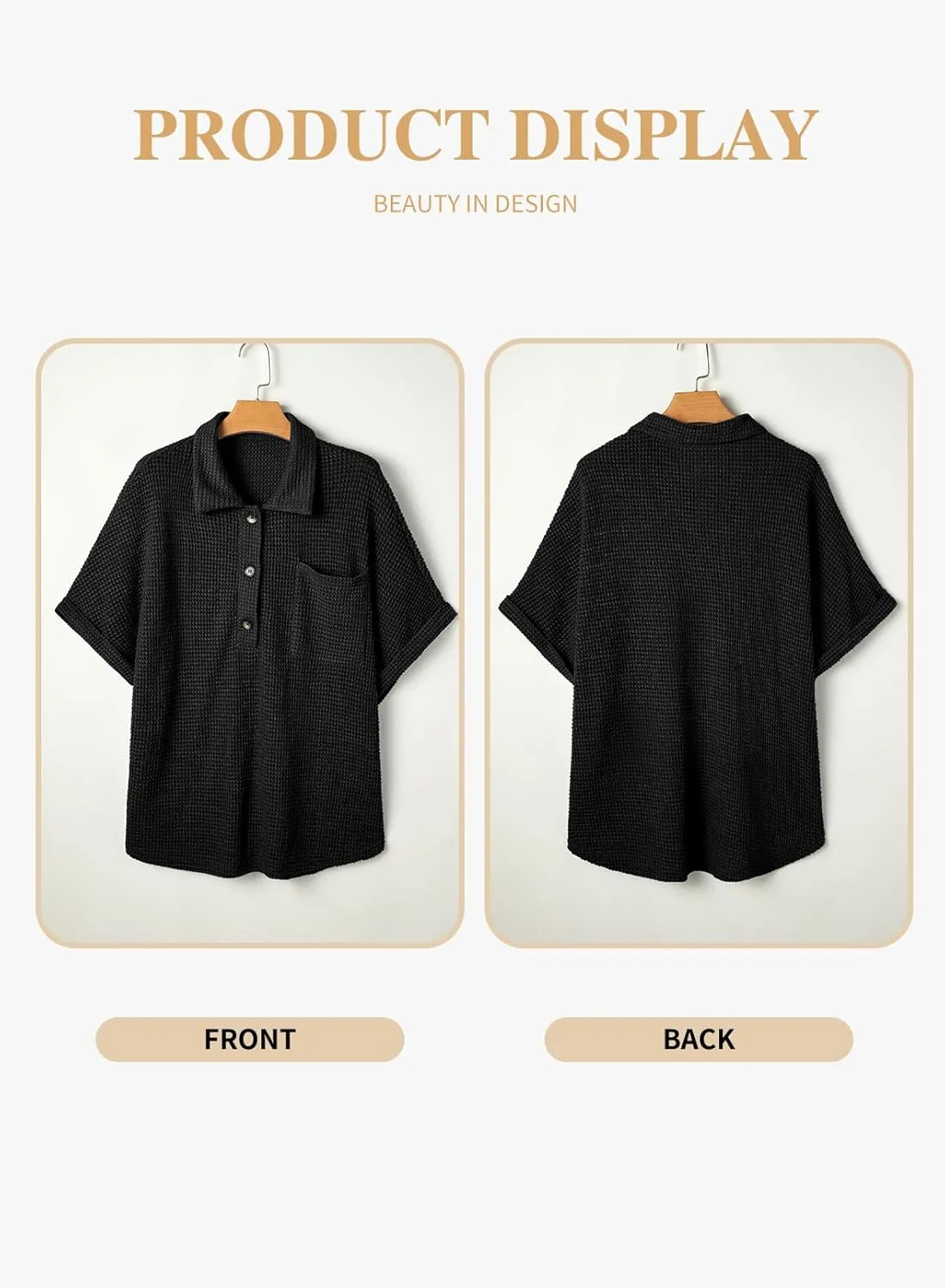 Eytino Women Plus Size Waffle Knit Tops Henley Shirts Short Sleeve V Neck Solid Color Casual Blouse Tunic(1X-5X)