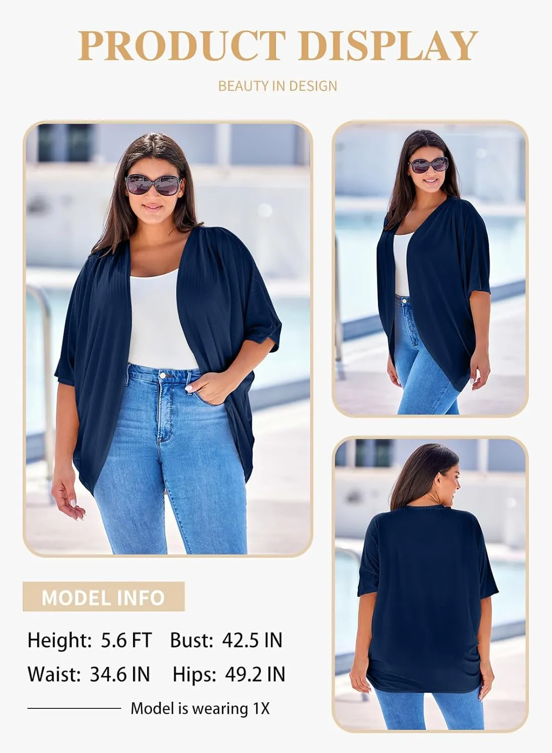 Eytino Womens Plus Size Summer Cardigan Casual Half Sleeve Ruched Open Front Cardigans Tops(1X-5X)