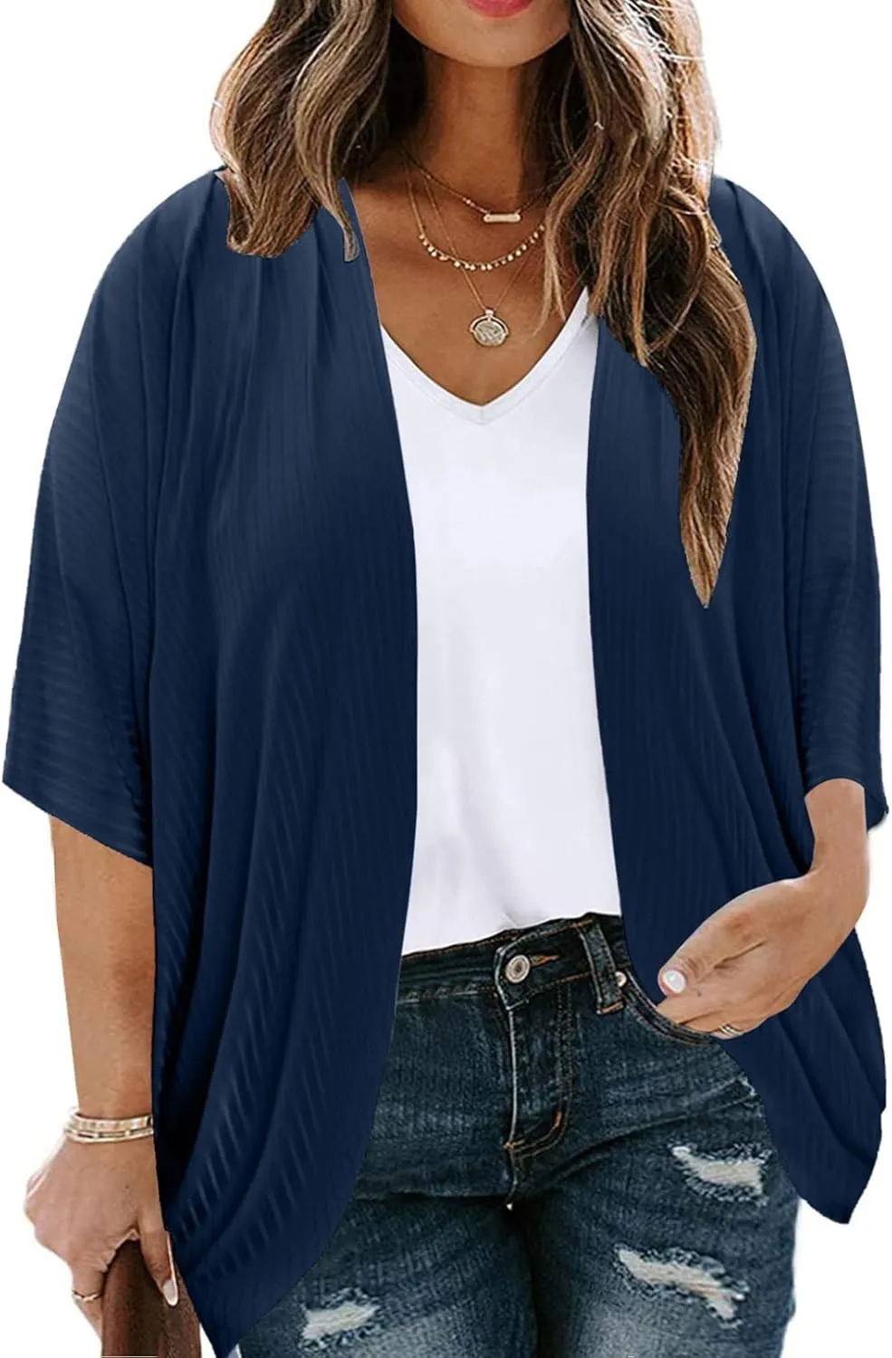 Eytino Womens Plus Size Summer Cardigan Casual Half Sleeve Ruched Open Front Cardigans Tops(1X-5X)